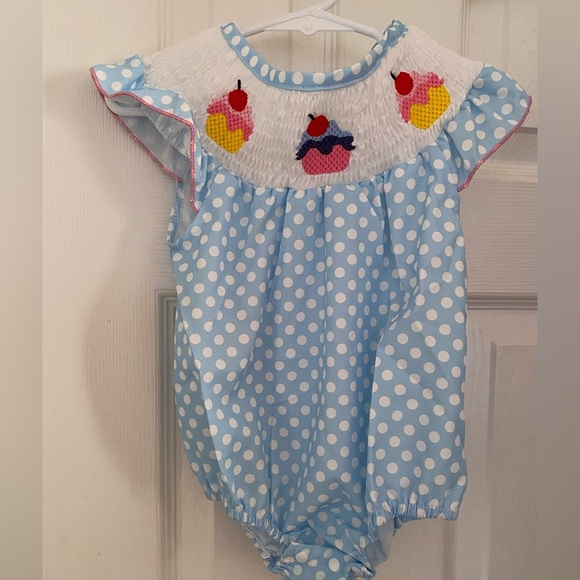 New Smocked Cupcake Bubble Romper - Picture 1 of 9